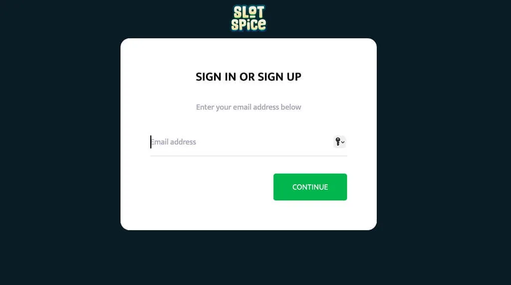 Slotspice sign in form with e-mail, password and a forgotten password link